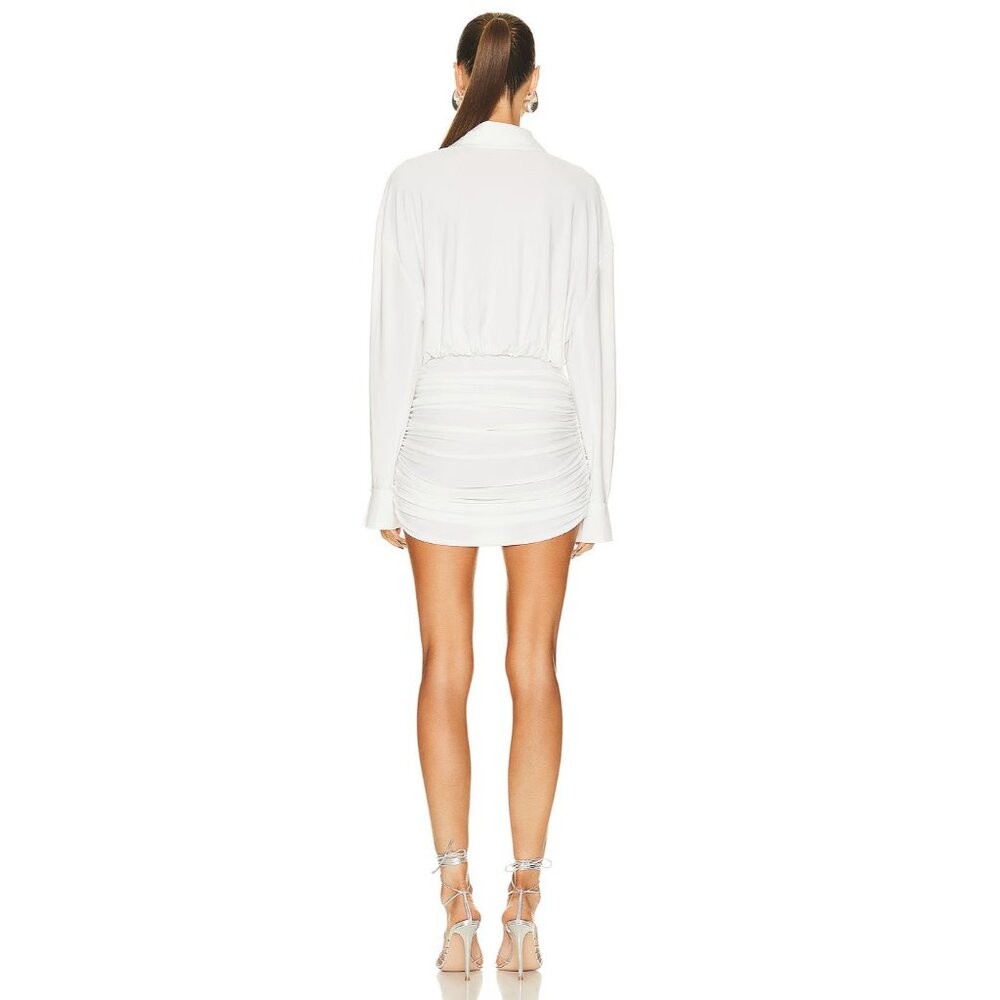 Norma Kamali Oversized Shirt Shirred Bottom Mini Dress in Snow White - Picture 3 of 3